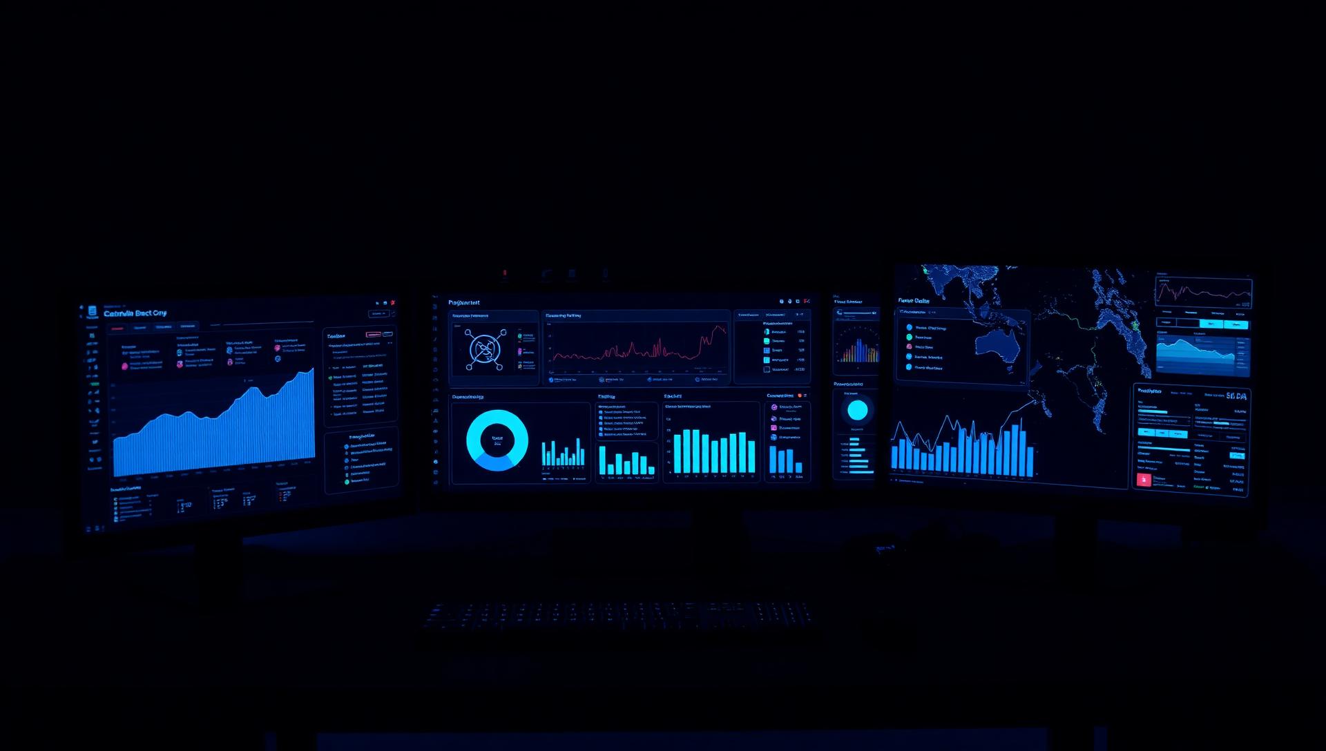 Advanced custom CRM and dispatch software dashboard on multiple monitors