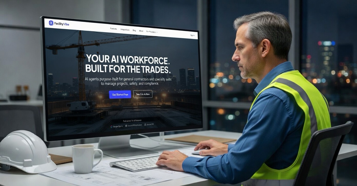 FacilityVibe landing page — Transform Projects & Facility Operations with AI