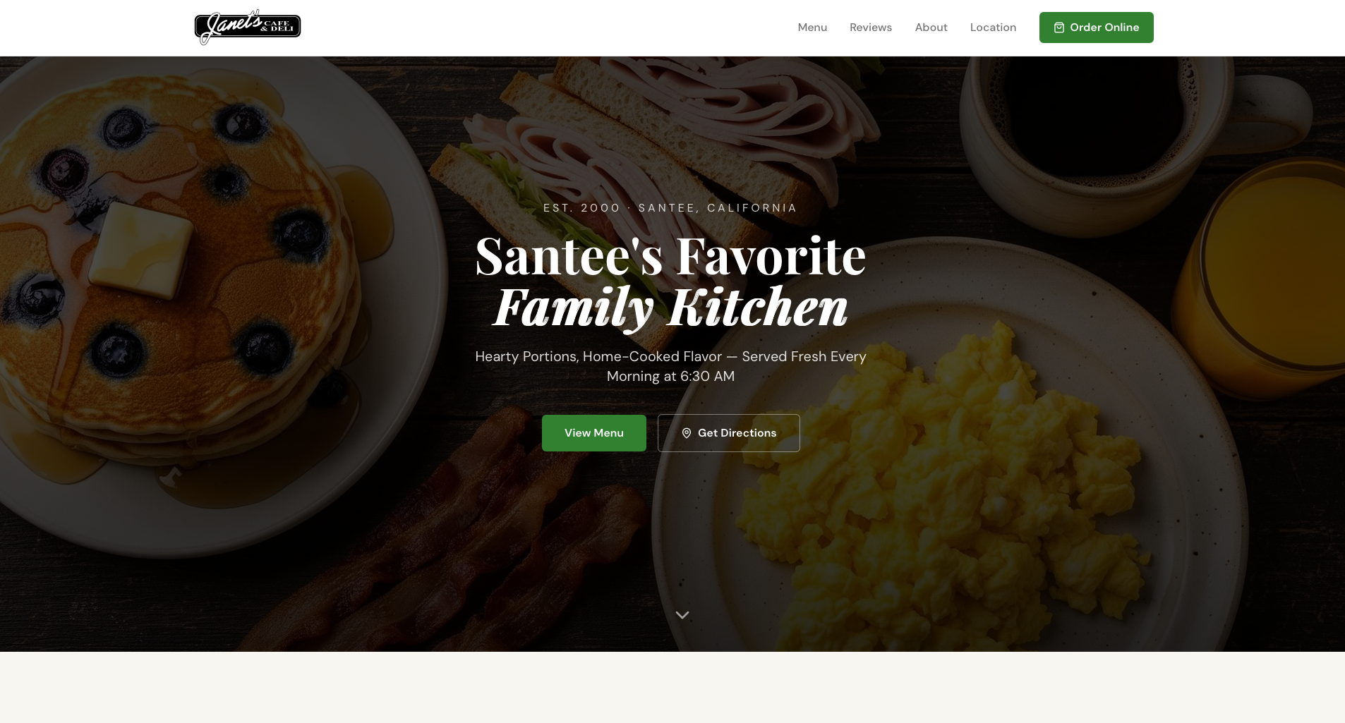 Janet's Cafe & Deli website screenshot