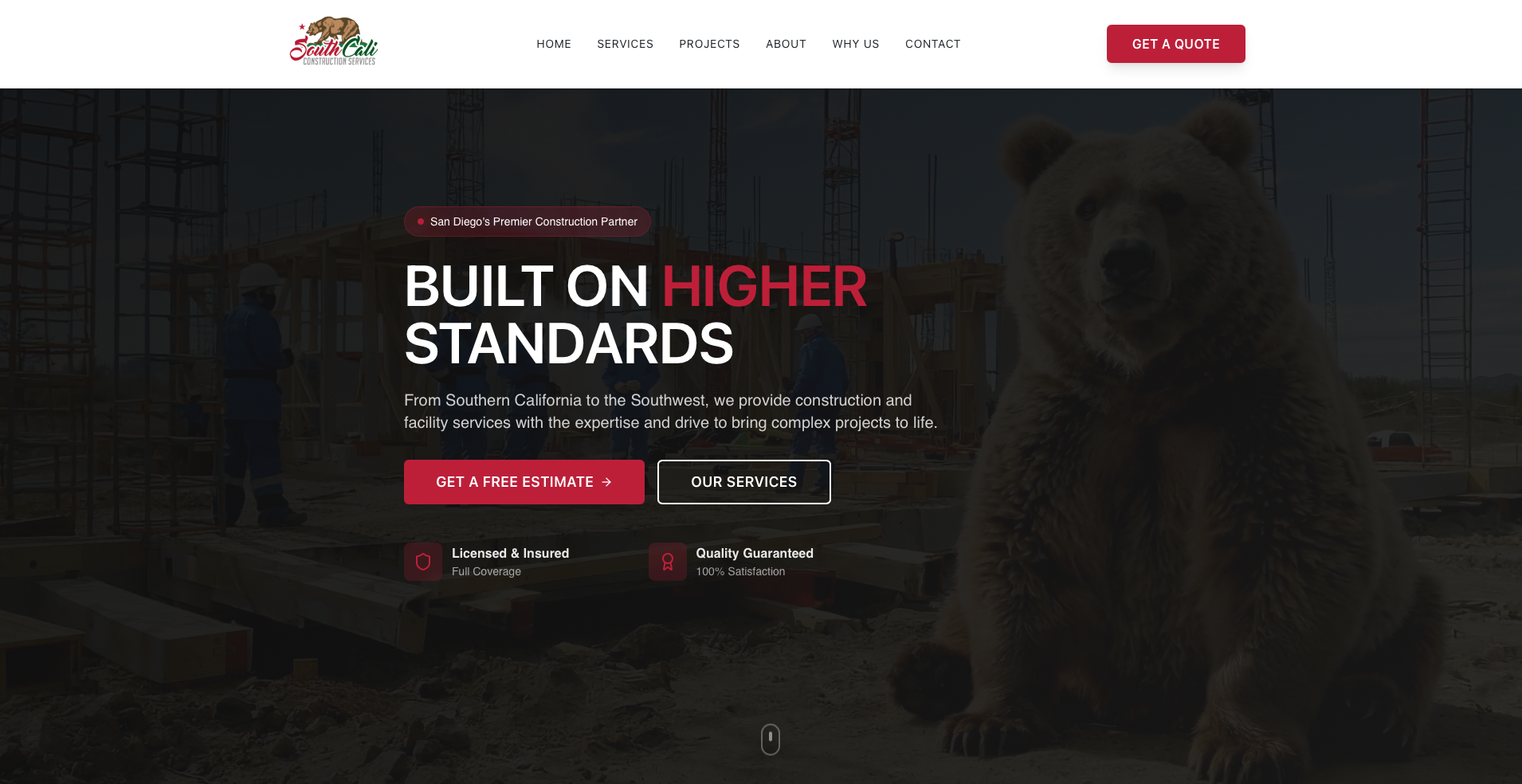 South Cali Construction website screenshot