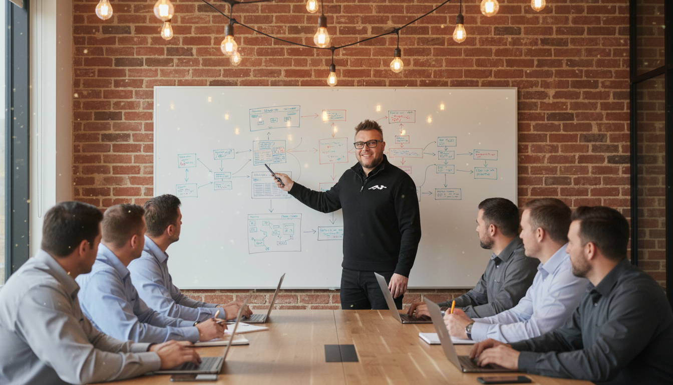 Shawn Black collaborating with contractors on custom software development